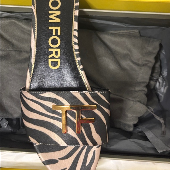 Tom Ford Black and Tan Zebra Sandals with Gold Accent - Picture 5 of 6